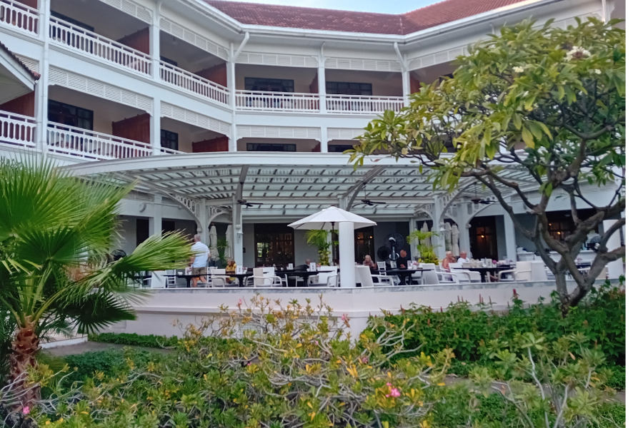 View from the garden back to the patio at Centara Grand