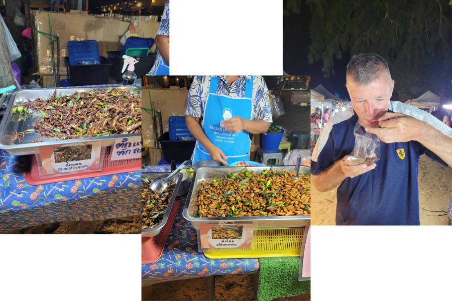 Silkworms, crickets and grasshoppers were on the menu at Long Lay market
