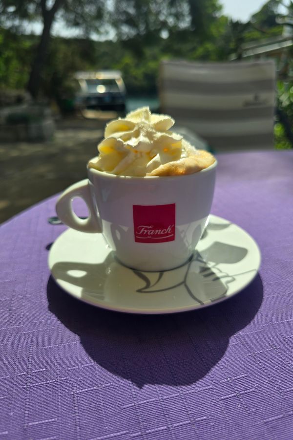 Coffee with cream after a swim