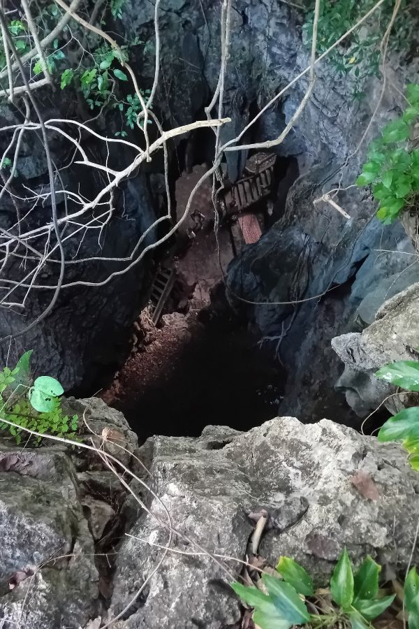 The hole in the cave roof where the bodies were thrown down
