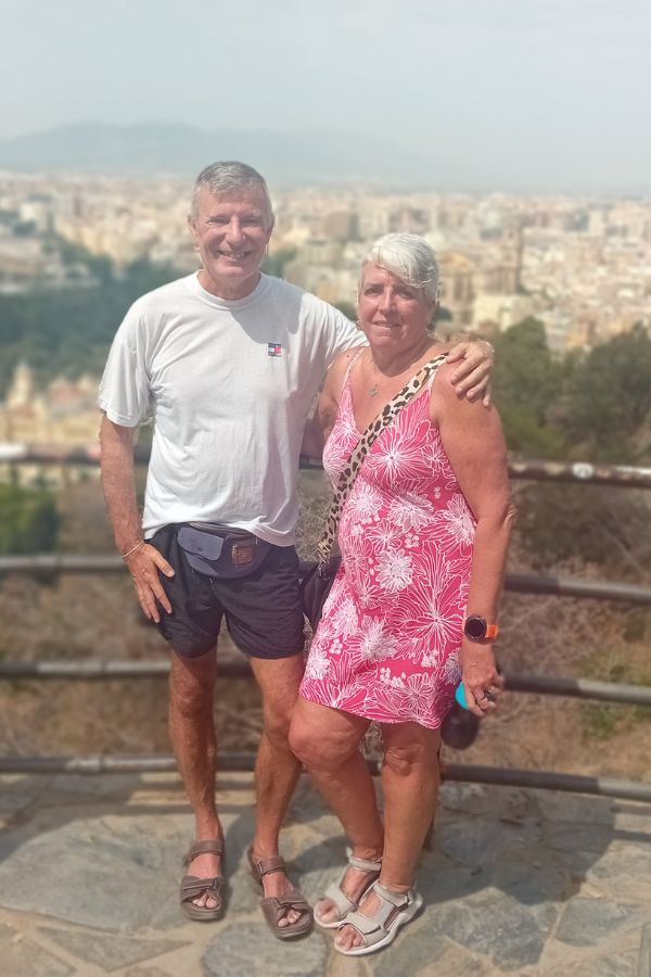 Us, part way up the climb to the castle