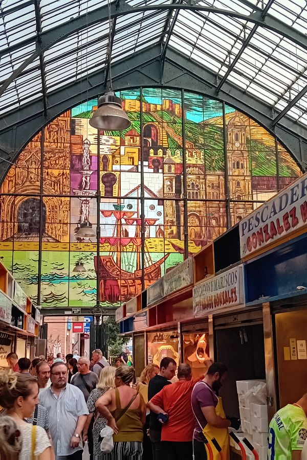 Stained glass window at the end of the market