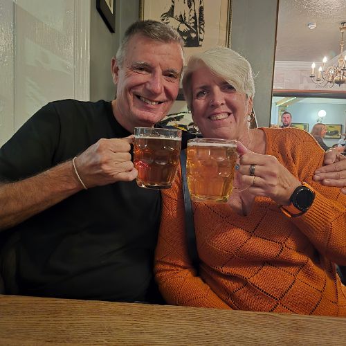 Drinking in old fashioned jugs in the Mucky Duck