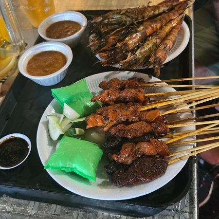 Mixed Satay, chicken, beef, mutton and large prawns