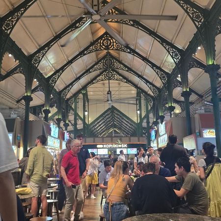 The structure of the roof in the Victorian market food hall Lau Pa Sat