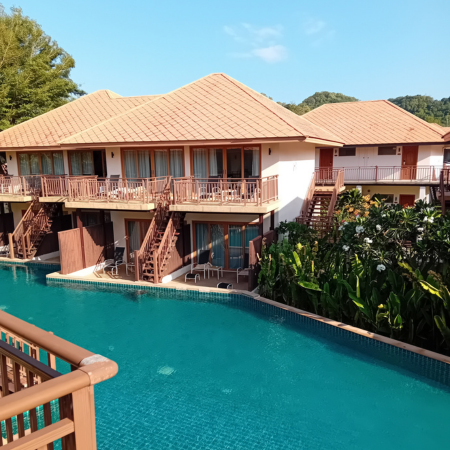 The pool running through the Blue Bay Bungalows