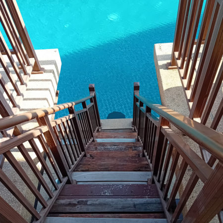 Steps down from our room to the pool