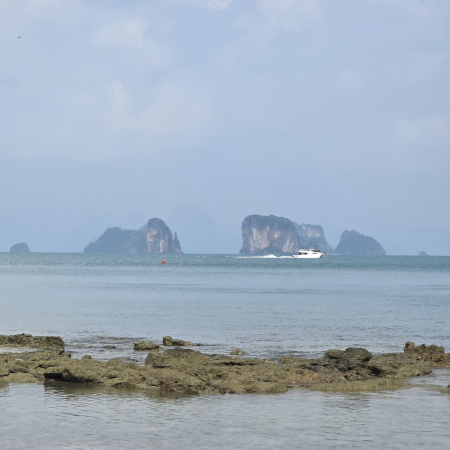 View from the beach to some karsts