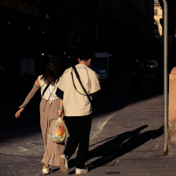 couple walking in the evening sunlight
