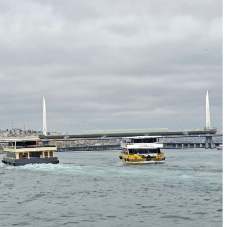 Ferries bustling up and down the Bosphorus